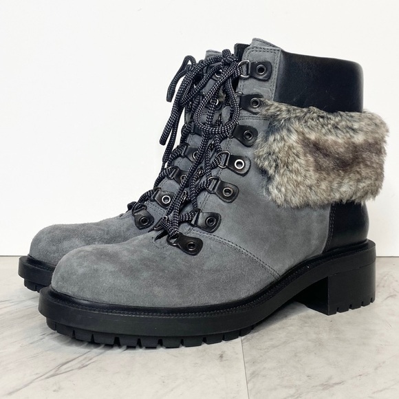 New! Botkier Madigan Suede Fur Lace Up Gray Boot 8.5